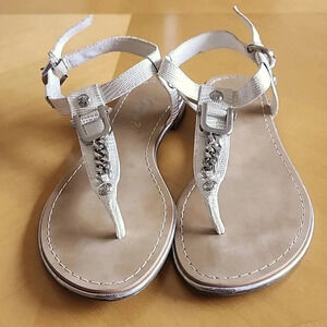 GUESS? Silver/cream sandals, size 8.5.